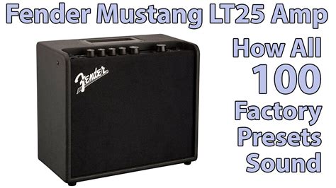 The <b>Mustang</b> <b>LT25</b> comes with 50 <b>custom</b> <b>presets</b> (30 pre-loaded with 20 additional <b>presets</b> easily accessible), in which the amplifier type can be changed and effects from the four basic effects categories can be added, modified, or removed. . Fender mustang lt25 custom presets
